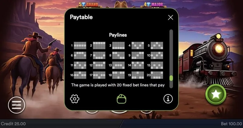 Gold Train Heist - pole vyplnené mincami a fixný Jackpot
